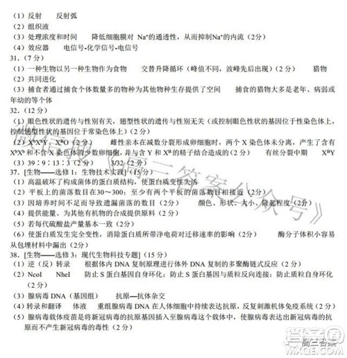 郑州市2022年高中毕业班第二次质量预测理科综合试题及答案 郑州市2022年高中毕业班第二次质量预测理科综合试题及答案