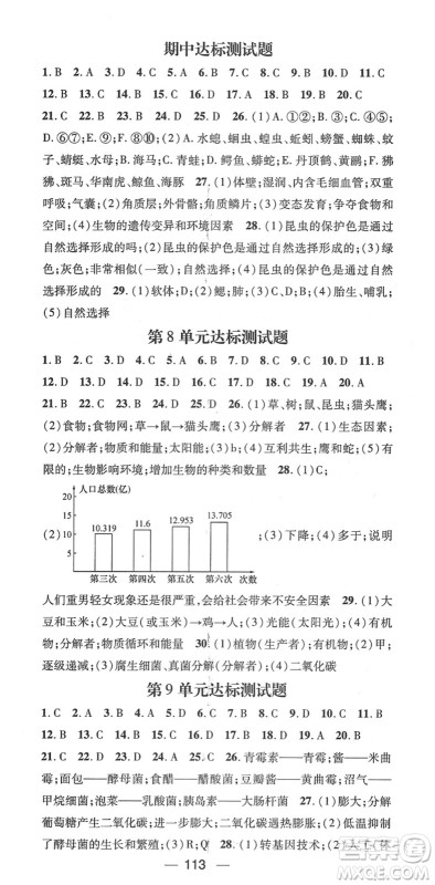 江西教育出版社2022名师测控八年级生物下册BS北师版答案