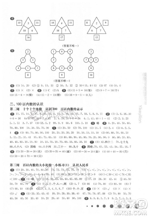 华东师范大学出版社2022一课一练一年级数学第二学期华东师大版答案