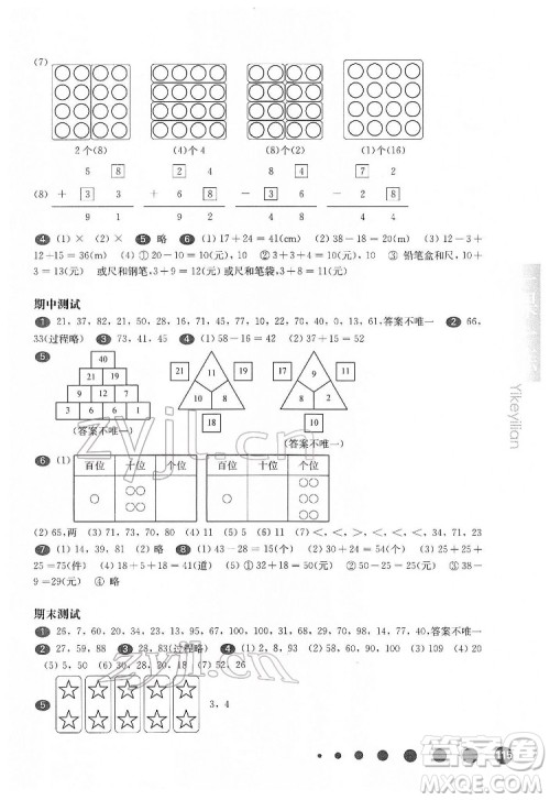 华东师范大学出版社2022一课一练一年级数学第二学期华东师大版答案