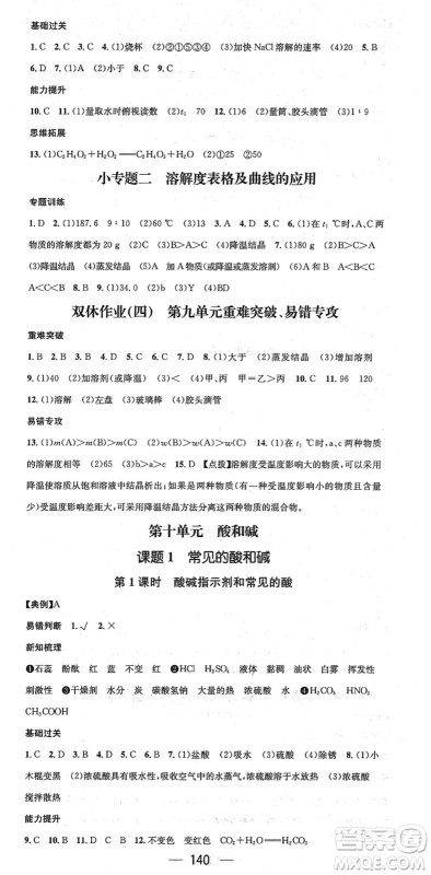 江西教育出版社2022名师测控九年级化学下册RJ人教版安徽专版答案