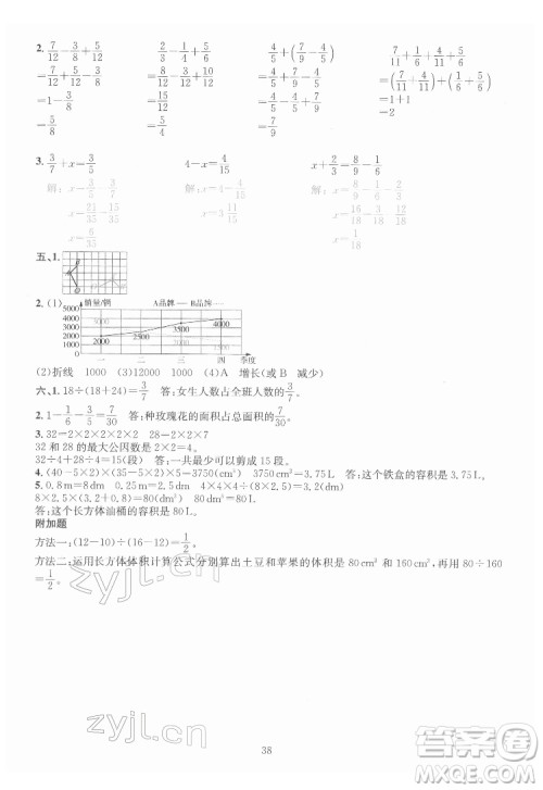 华东师范大学出版社2022一课一练数学A版五年级下册人教版答案