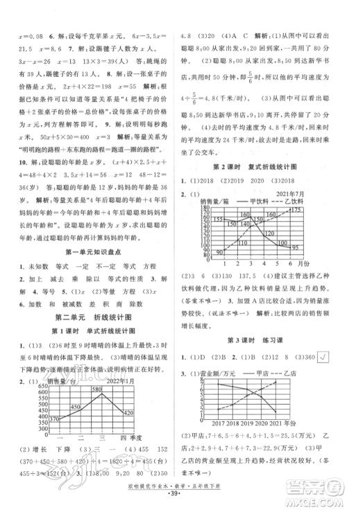江苏凤凰美术出版社2022欧拉提优作业本五年级数学下册苏教版参考答案 江苏凤凰美术出版社2022欧拉提优作业本五年级数学下册苏教版参考答案