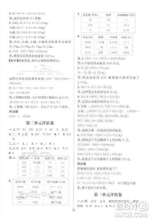华东师范大学出版社2022一课一练数学A版六年级下册人教版答案