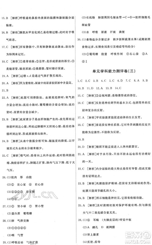 人民教育出版社2022能力培养与测试七年级生物下册人教版答案 人民教育出版社2022能力培养与测试七年级生物下册人教版答案