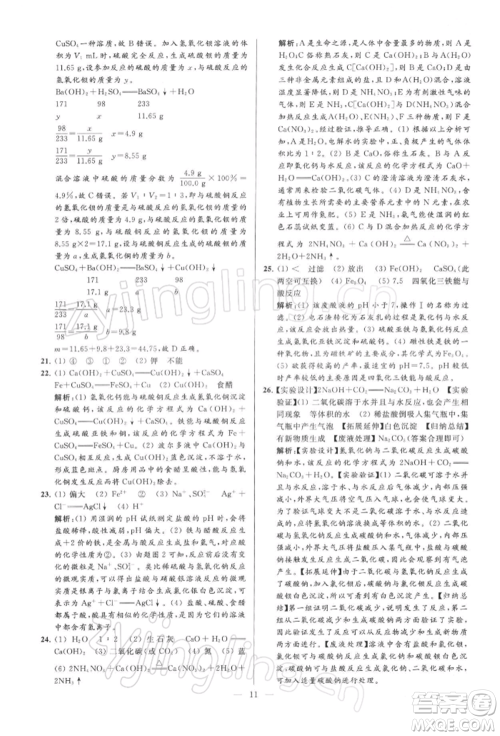 云南美术出版社2022亮点给力大试卷九年级下册化学沪教版参考答案