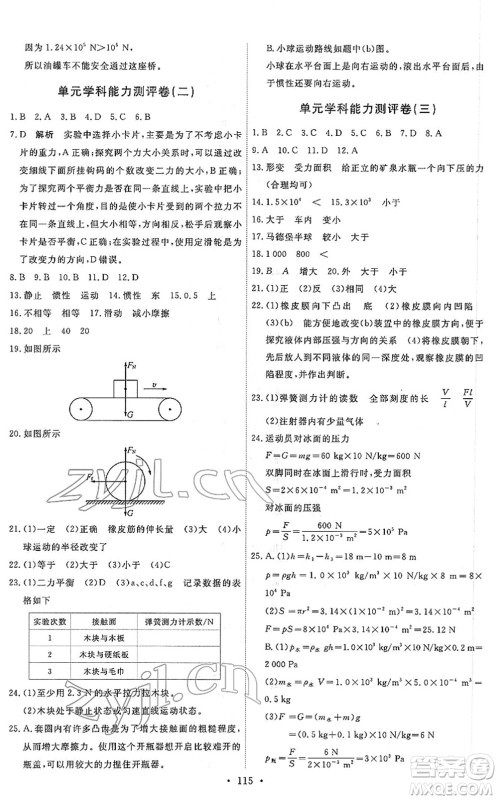 人民教育出版社2022能力培养与测试八年级物理下册人教版答案