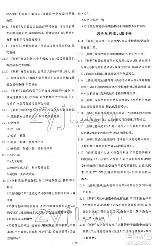 人民教育出版社2022能力培养与测试八年级生物下册人教版答案