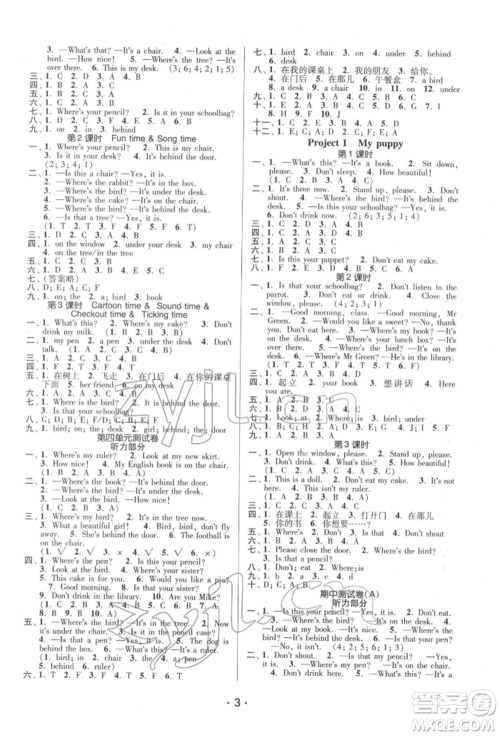 江苏凤凰美术出版社2022课时金练三年级下册英语江苏版参考答案