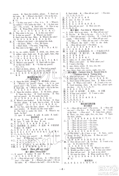 江苏凤凰美术出版社2022课时金练三年级下册英语江苏版参考答案