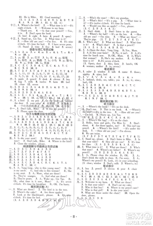 江苏凤凰美术出版社2022课时金练三年级下册英语江苏版参考答案