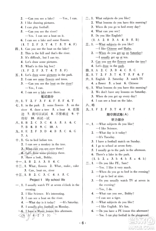 江苏凤凰美术出版社2022课时金练四年级下册英语江苏版参考答案