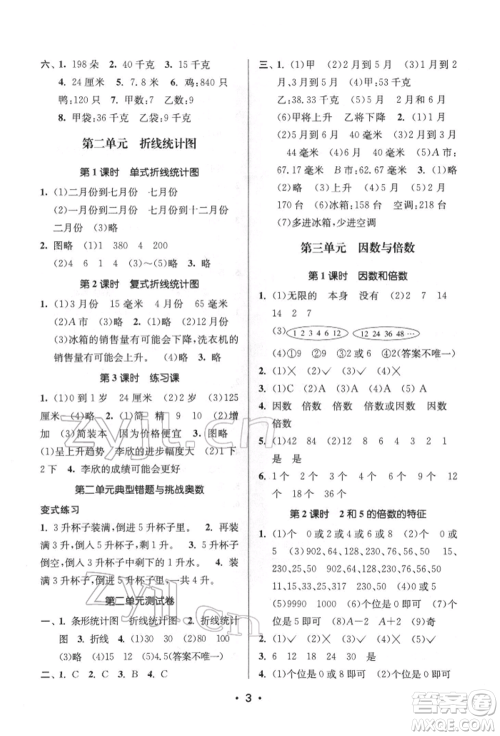 江苏凤凰美术出版社2022课时金练五年级下册数学江苏版参考答案