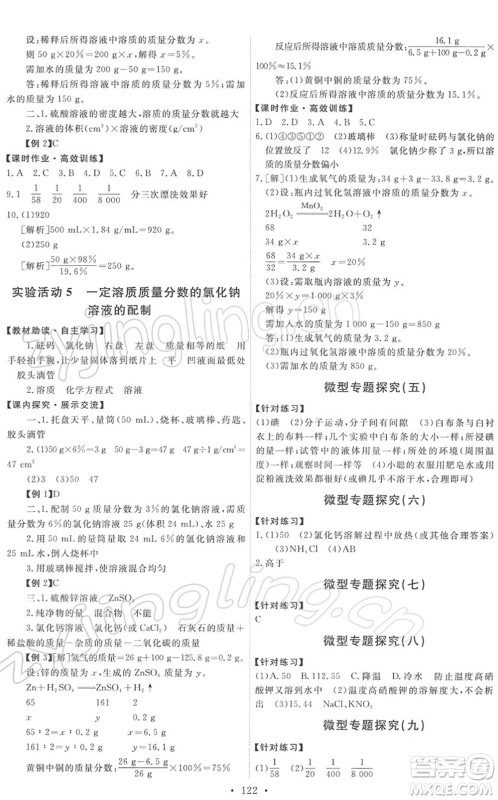 人民教育出版社2022能力培养与测试九年级化学下册人教版答案
