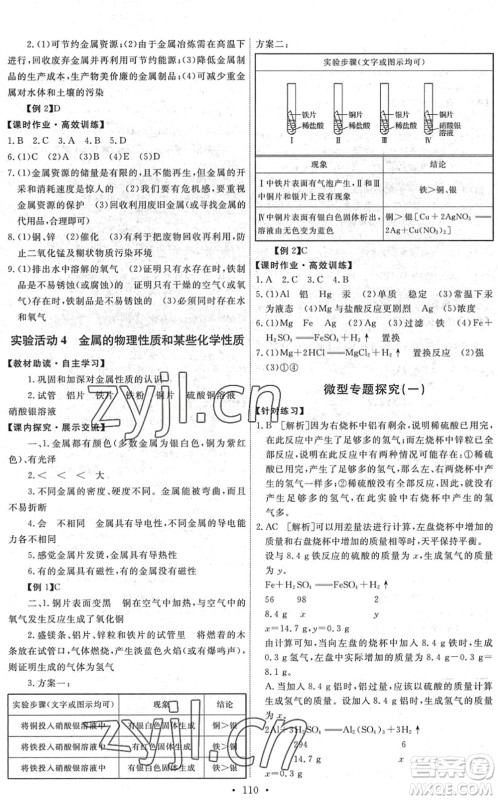 人民教育出版社2022能力培养与测试九年级化学下册人教版湖南专版答案