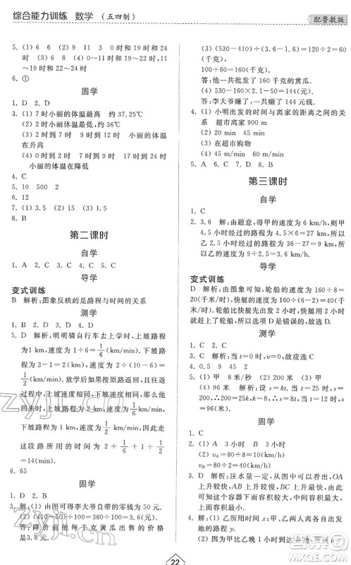 山东人民出版社2022综合能力训练六年级数学下册鲁教版五四学制答案 山东人民出版社2022综合能力训练六年级数学下册鲁教版五四学制答案