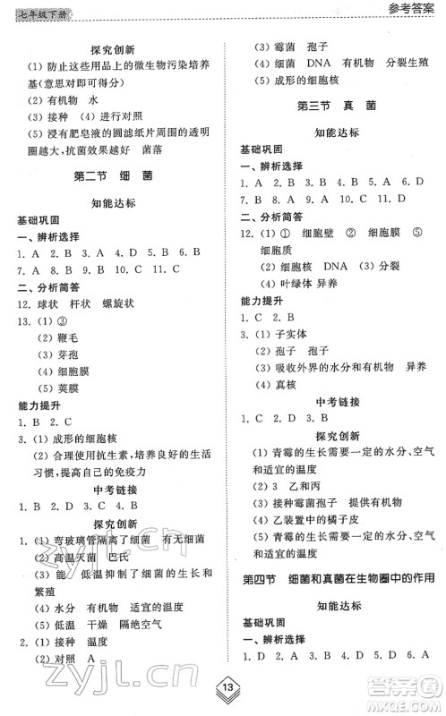 山东人民出版社2022综合能力训练七年级生物下册鲁科版五四学制答案 山东人民出版社2022综合能力训练七年级生物下册鲁科版五四学制答案
