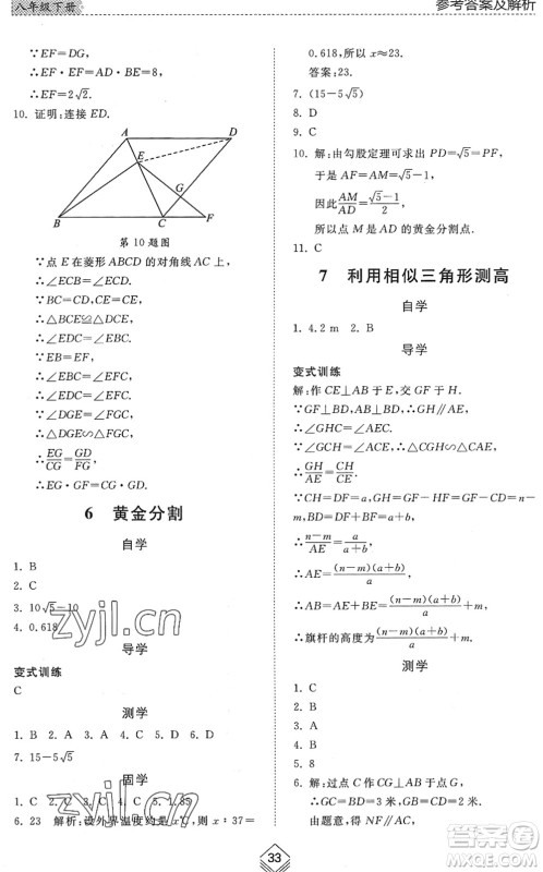山东人民出版社2022综合能力训练八年级数学下册鲁教版五四学制答案