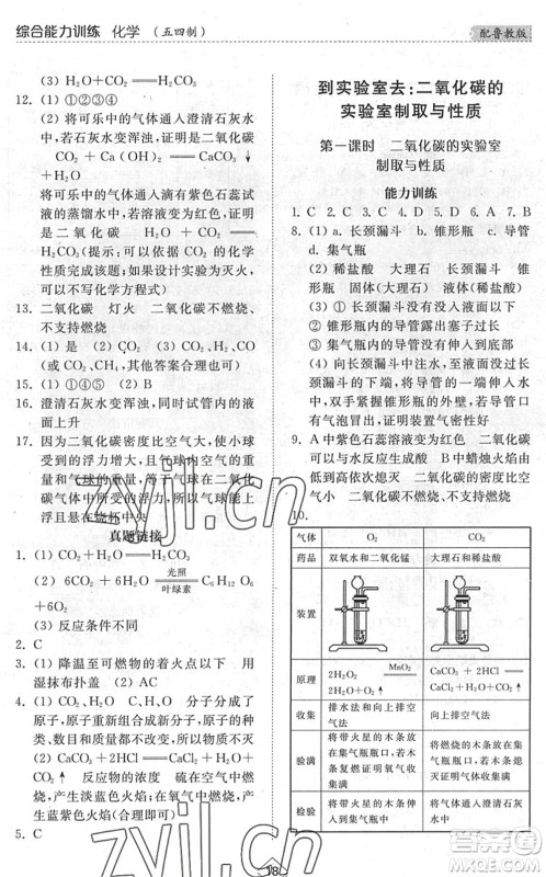 山东人民出版社2022综合能力训练八年级化学下册鲁教版五四学制答案