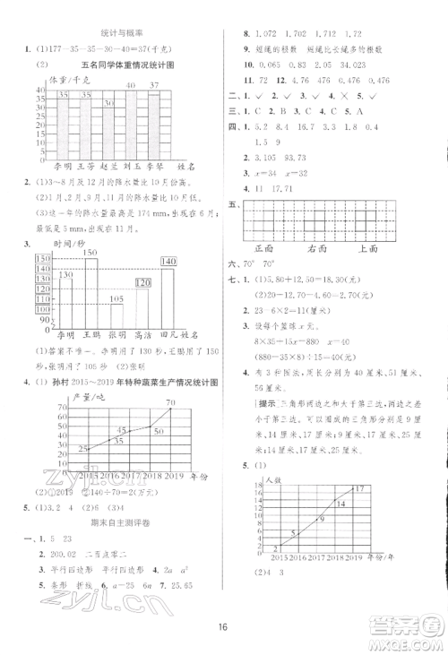 江苏人民出版社2022实验班提优训练四年级下册数学北师大版参考答案