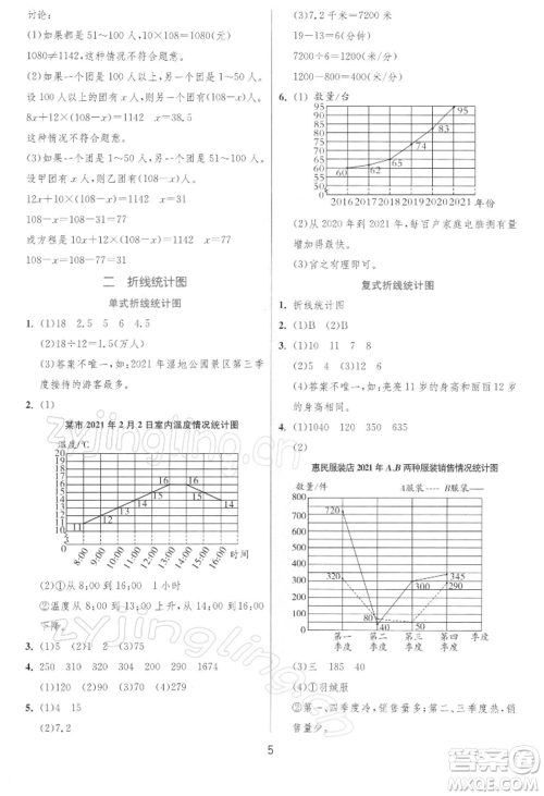 江苏人民出版社2022实验班提优训练五年级下册数学苏教版江苏专版参考答案