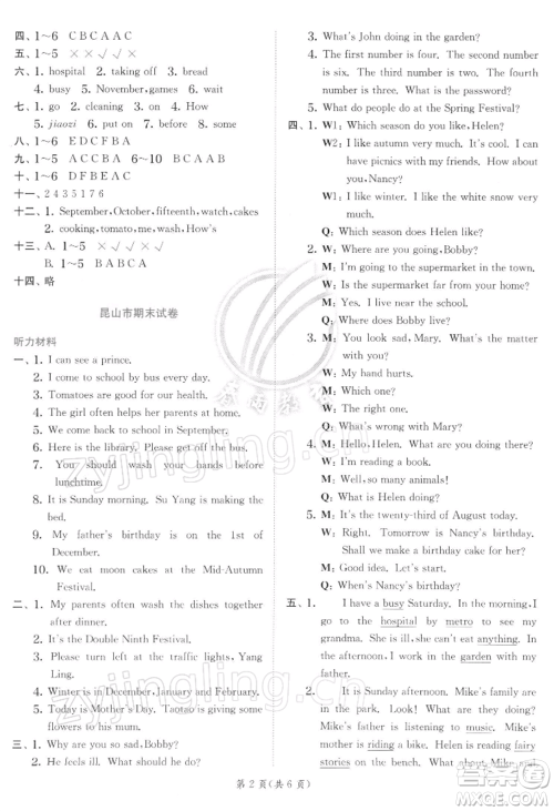 江苏人民出版社2022实验班提优训练五年级下册英语译林版江苏专版参考答案