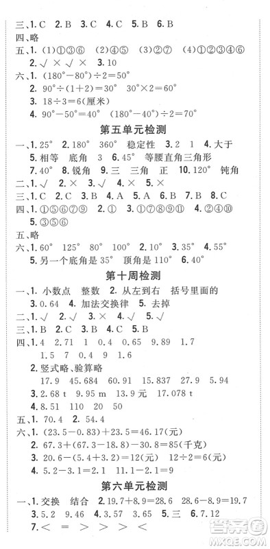 中州古籍出版社2022全能练考卷四年级数学下册RJ人教版答案