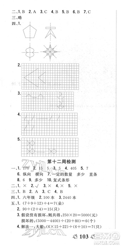 中州古籍出版社2022全能练考卷四年级数学下册RJ人教版答案