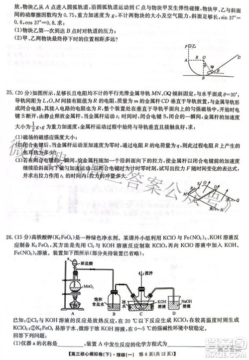 九师联盟2021-2022学年高三核心模拟卷下一理科综合试题及答案 九师联盟2021-2022学年高三核心模拟卷下一理科综合试题及答案