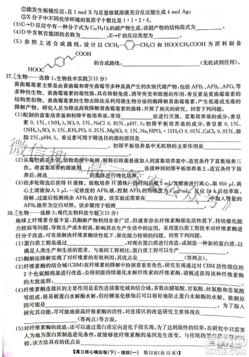 九师联盟2021-2022学年高三核心模拟卷下一理科综合试题及答案