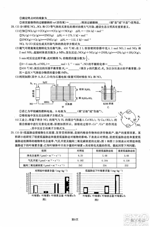 2021-2022年昌吉学联体第三次高三年级高考适应性考试理科综合试题及答案