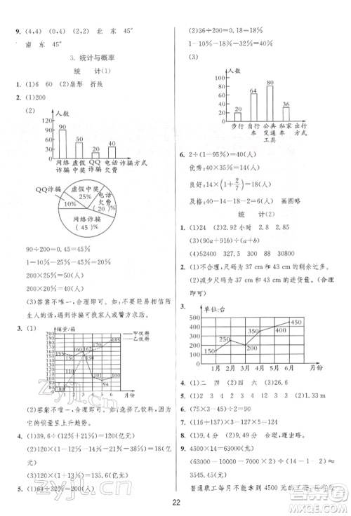 江苏人民出版社2022实验班提优训练六年级下册数学人教版参考答案