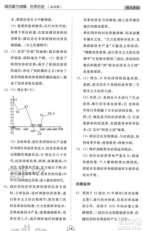 山东人民出版社2022综合能力训练八年级历史下册人教版五四学制答案