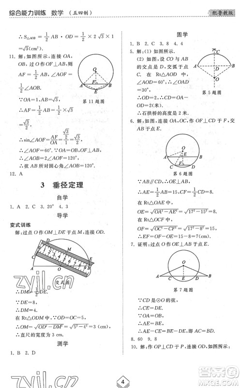 山东人民出版社2022综合能力训练九年级数学全一册(2)鲁教版五四学制答案 山东人民出版社2022综合能力训练九年级数学全一册(2)鲁教版五四学制答案