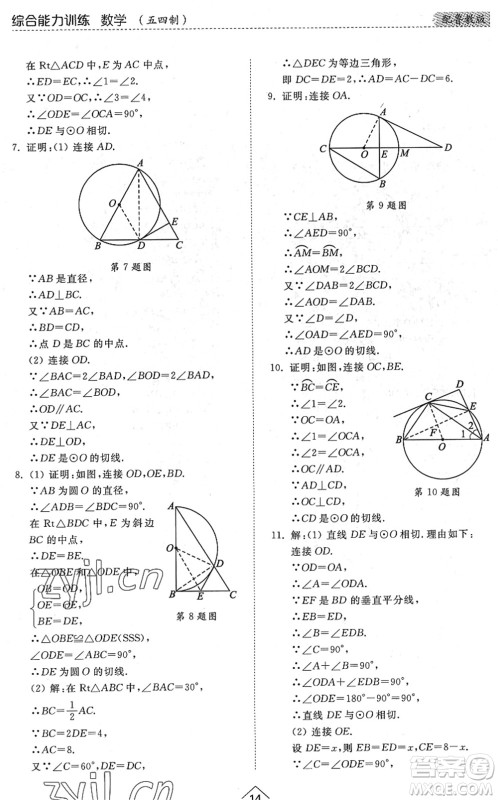 山东人民出版社2022综合能力训练九年级数学全一册(2)鲁教版五四学制答案