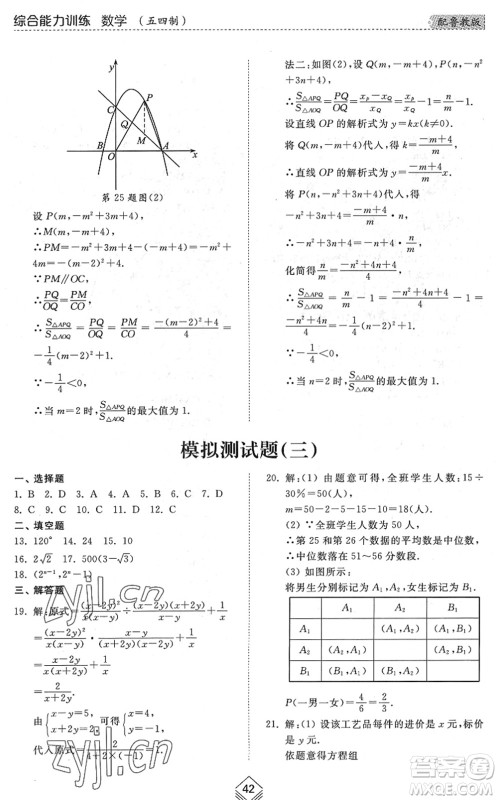 山东人民出版社2022综合能力训练九年级数学全一册(2)鲁教版五四学制答案