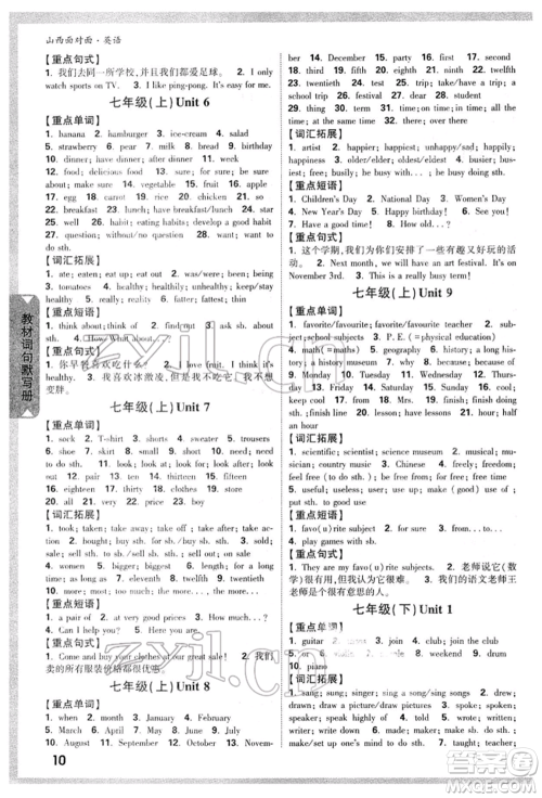 新疆青少年出版社2022中考面对面九年级英语通用版山西专版参考答案