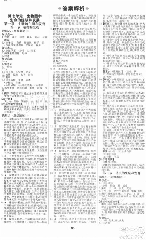 河北少年儿童出版社2022金榜学案八年级生物下册人教版河南专版答案 河北少年儿童出版社2022金榜学案八年级生物下册人教版河南专版答案