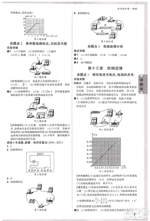 陕西科学技术出版社2022中考面对面九年级物理通用版陕西专版参考答案 陕西科学技术出版社2022中考面对面九年级物理通用版陕西专版参考答案