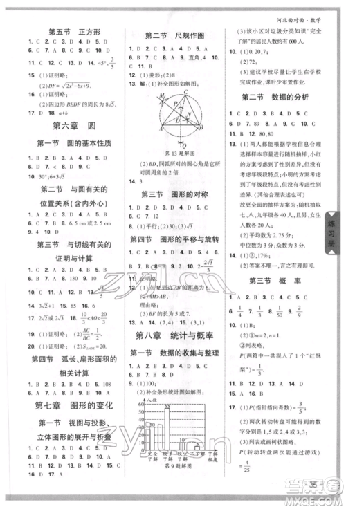 新疆青少年出版社2022中考面对面九年级数学通用版河北专版参考答案