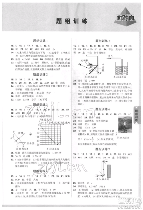 新疆青少年出版社2022中考面对面九年级物理通用版河北专版参考答案