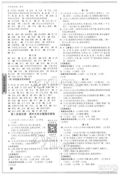 新疆青少年出版社2022中考面对面九年级语文通用版河北专版参考答案