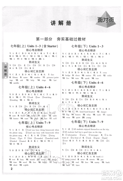 新疆青少年出版社2022中考面对面九年级英语通用版安徽专版参考答案 新疆青少年出版社2022中考面对面九年级英语通用版安徽专版参考答案