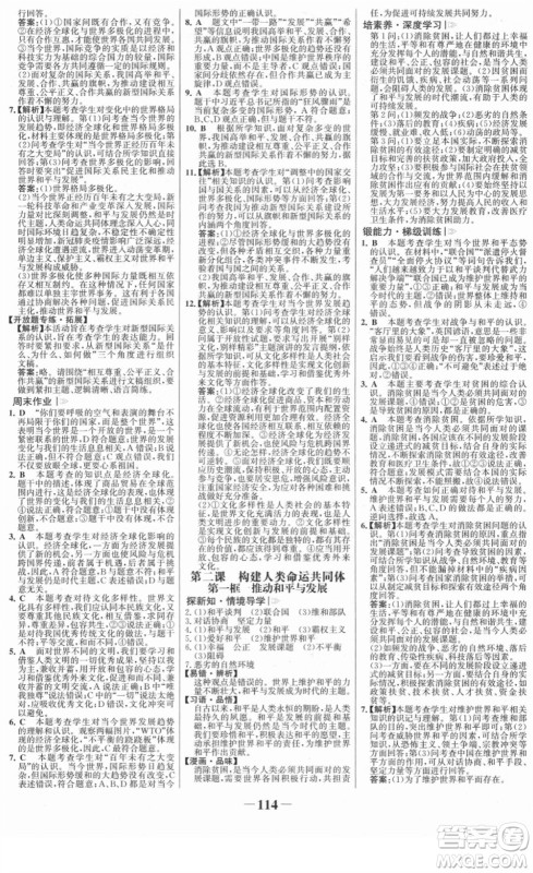 延边大学出版社2022金榜学案九年级道德与法治下册部编版RJ答案