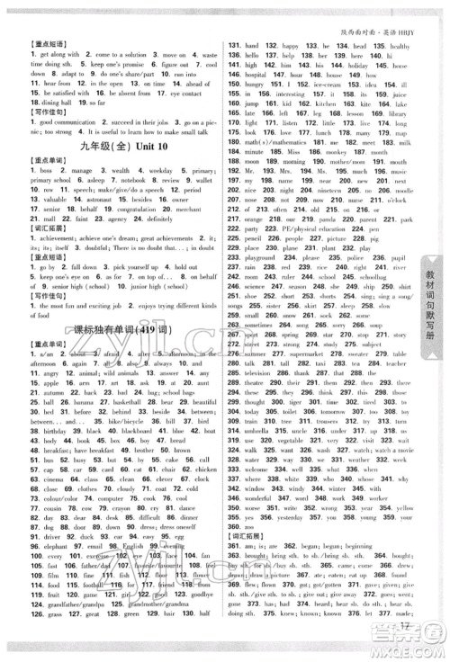 陕西科学技术出版社2022中考面对面九年级英语冀教版陕西专版参考答案 陕西科学技术出版社2022中考面对面九年级英语冀教版陕西专版参考答案