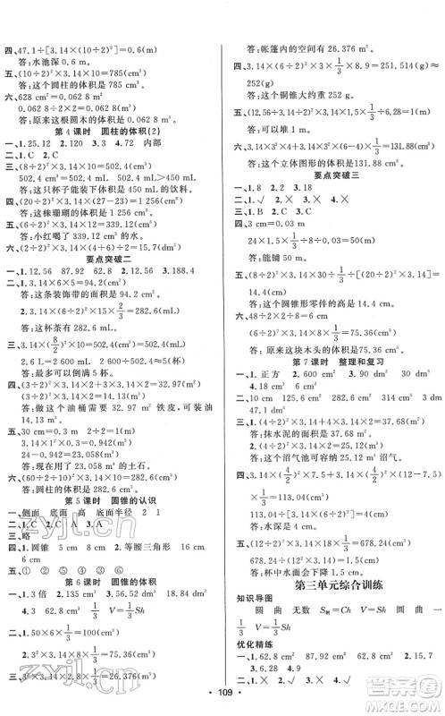 新疆文化出版社2022金榜行动六年级数学下册R人教版答案
