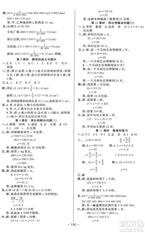 新疆文化出版社2022金榜行动六年级数学下册R人教版答案
