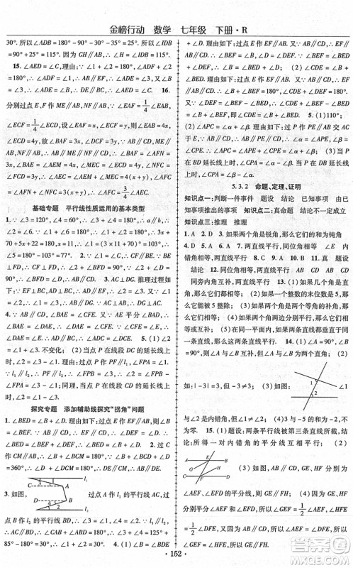 云南美术出版社2022金榜行动课时导学案七年级数学下册R人教版答案