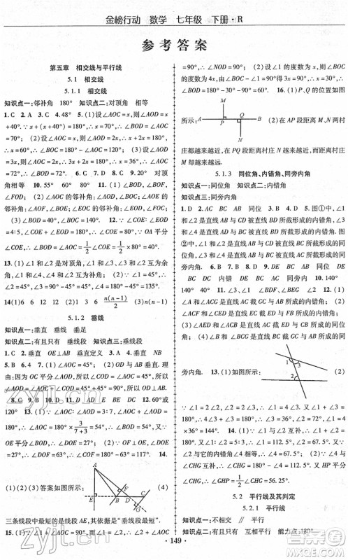 云南美术出版社2022金榜行动课时导学案七年级数学下册R人教版答案