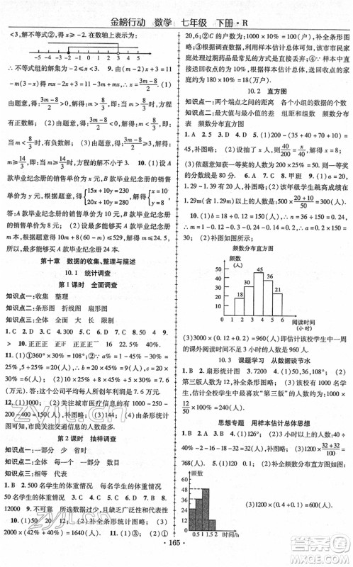 云南美术出版社2022金榜行动课时导学案七年级数学下册R人教版答案